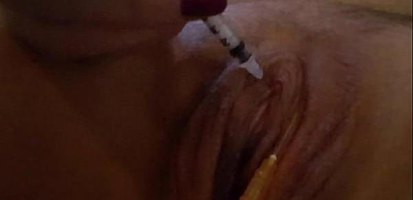  Hurting my sensitive clit with a small needle